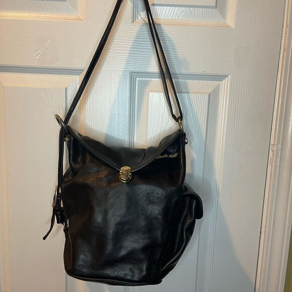 Marino Orlandi Leather Black  Medium Convertible bucket style Shoulder Sling Bag - Picture 1 of 16